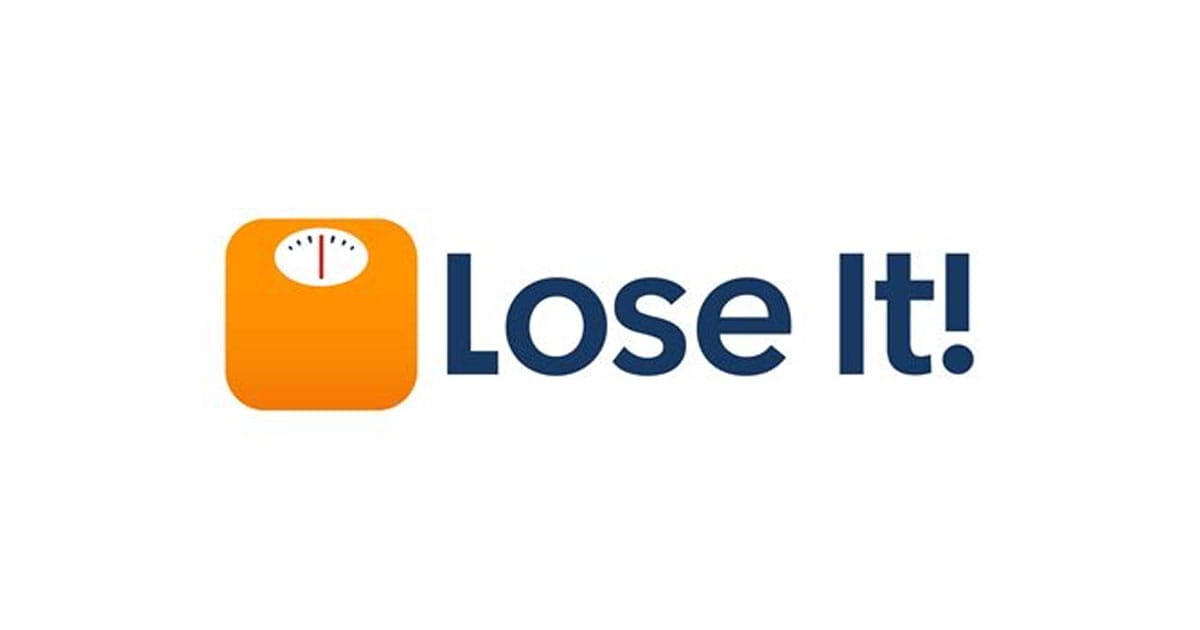 The image shows the logo of "Lose It!" with a stylized orange square featuring a white analog scale icon on the left. To the right, the text "Lose It!" is in bold, dark blue letters. The background is white.
