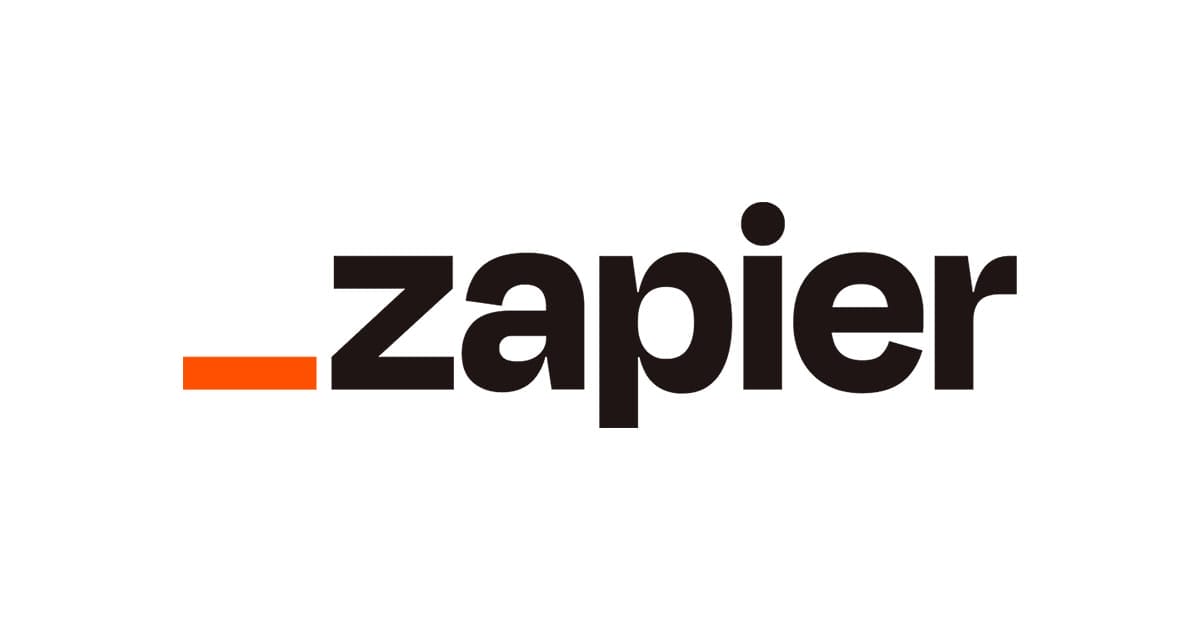 The image shows the Zapier logo. The word "zapier" is written in lowercase black letters on a white background. An orange underscore precedes the "z" in the logo, adding a distinctive design element.